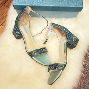 Betsey Johnson Blue Rhinestone Heel Sandals 7